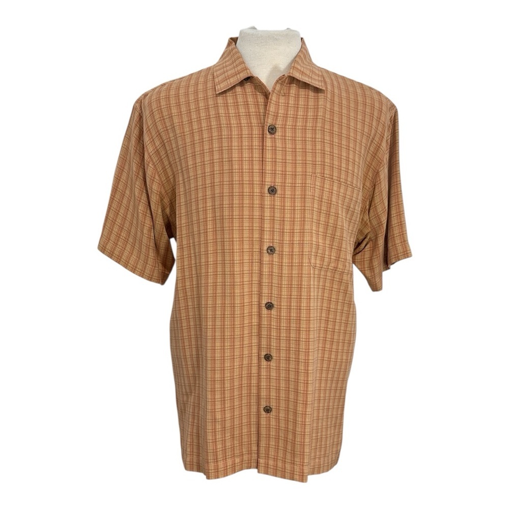 Tommy Bahama Men Sz S Silk Orange Plaid Short Sleeve Button Up Resort Camp Shirt